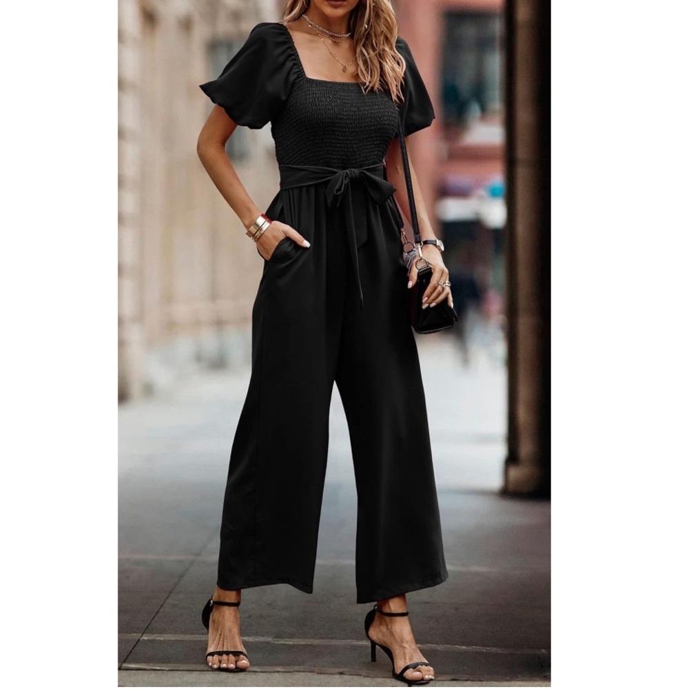 Women’s Black Short Sleeve Jumpsuit Pants Pull On Medium New - Picture 5 of 15